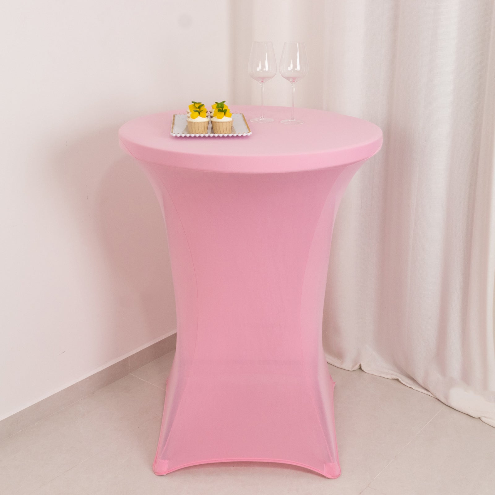 Spandex 30" Round Cocktail Table Cover Pink - Easy to Maintain Stretch Fitted Highboy Tablecloth