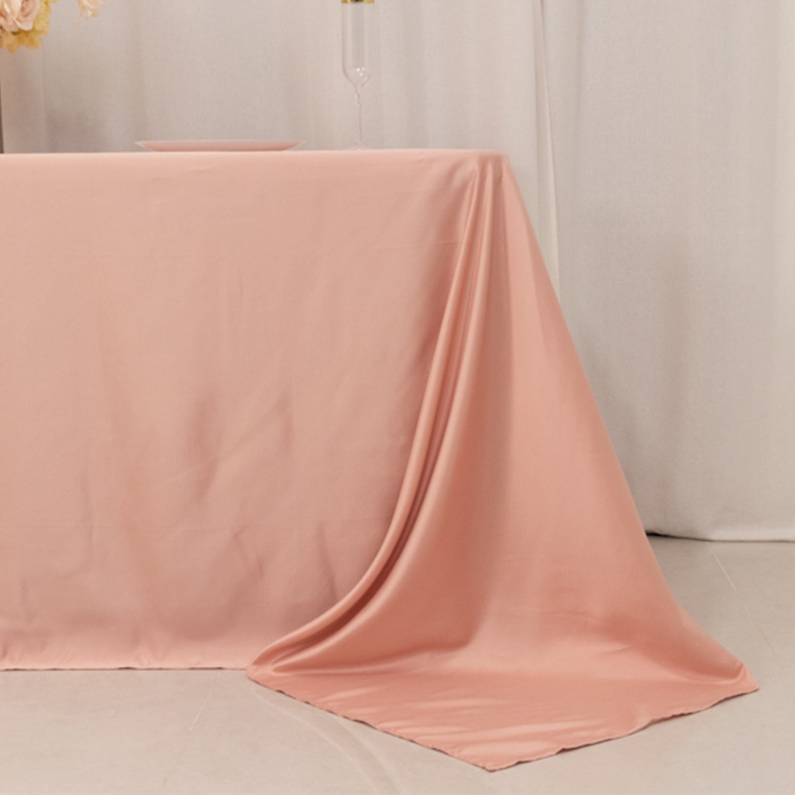Lamour Satin 90"x132" Rectangle Tablecloth Dusty Rose - Soft & Silk-Like Seamless Table Cover