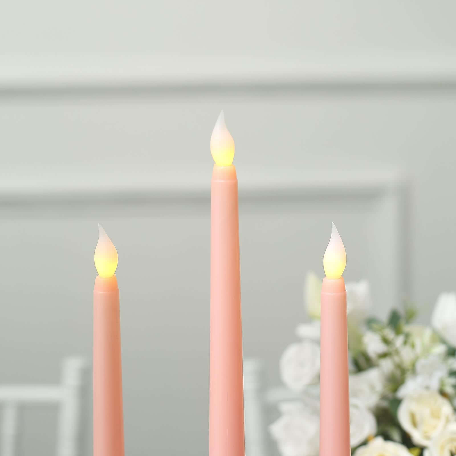 3-Pack LED Decorative Lighting Warm Flickering Blush - Flameless Taper Candles 11"