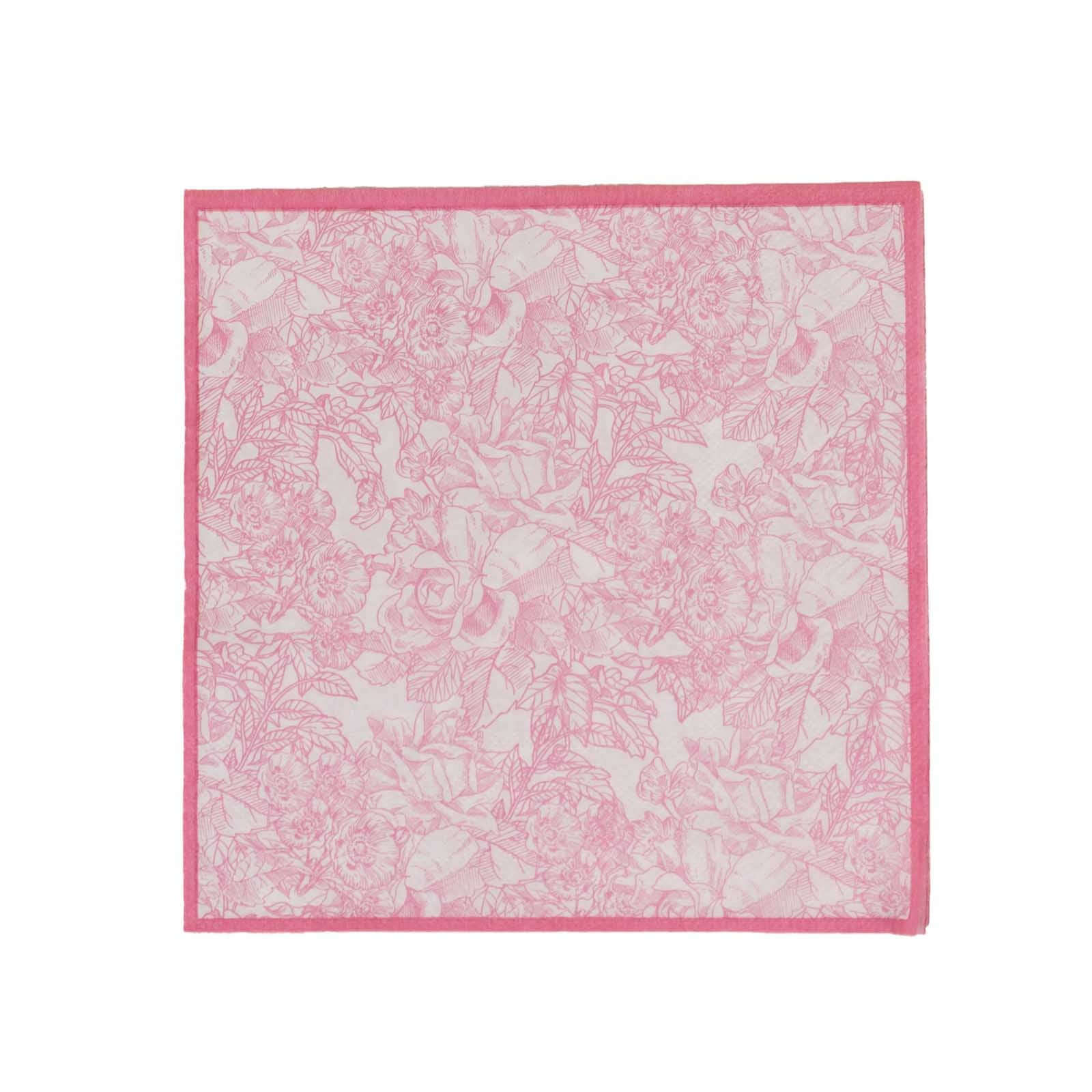25-Pack Paper Cocktail Napkins with French Toile Print White/Pink - Highly Absorbent 2 Ply Disposable Napkins 6.25"x6.25"