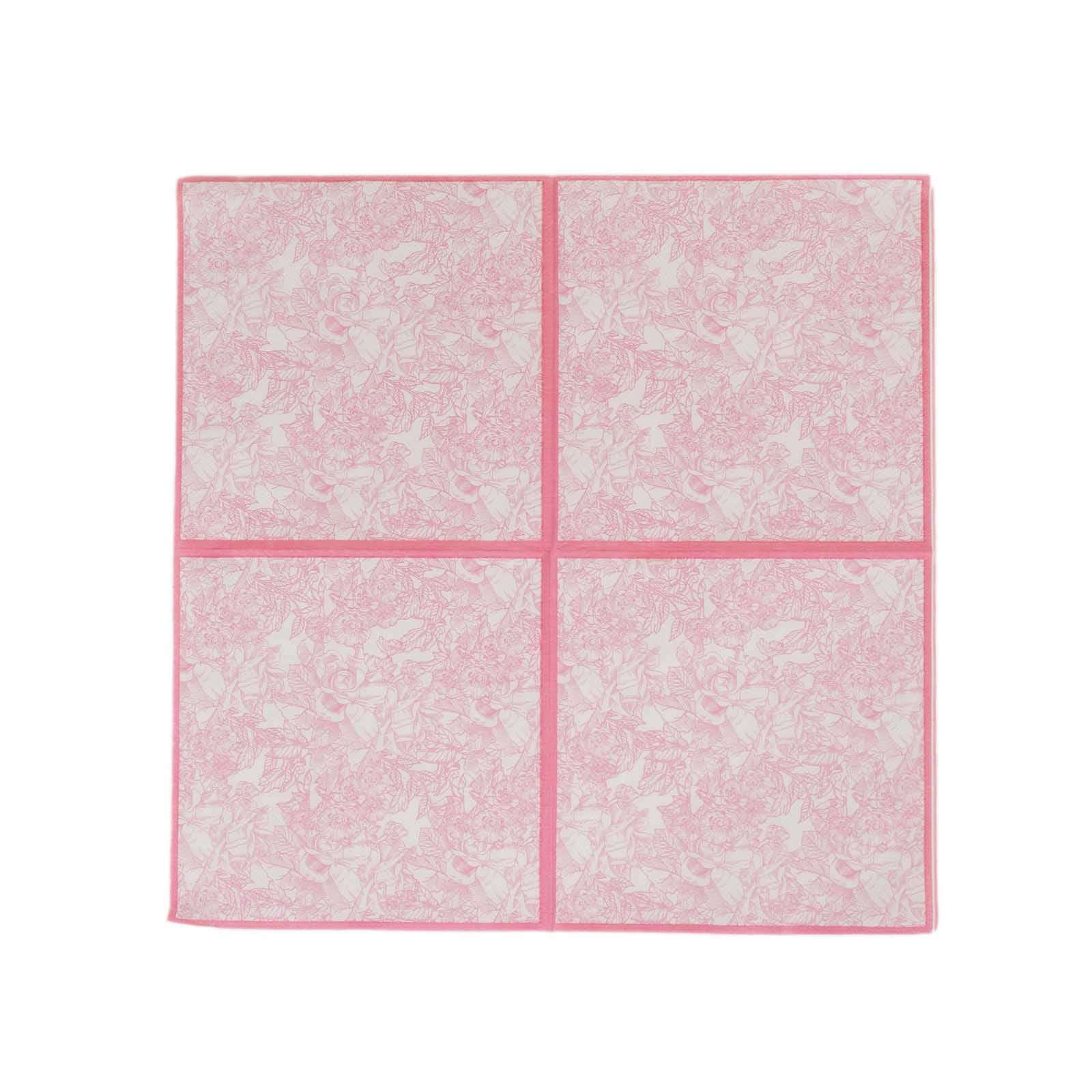 25-Pack Paper Cocktail Napkins with French Toile Print White/Pink - Highly Absorbent 2 Ply Disposable Napkins 6.25"x6.25"