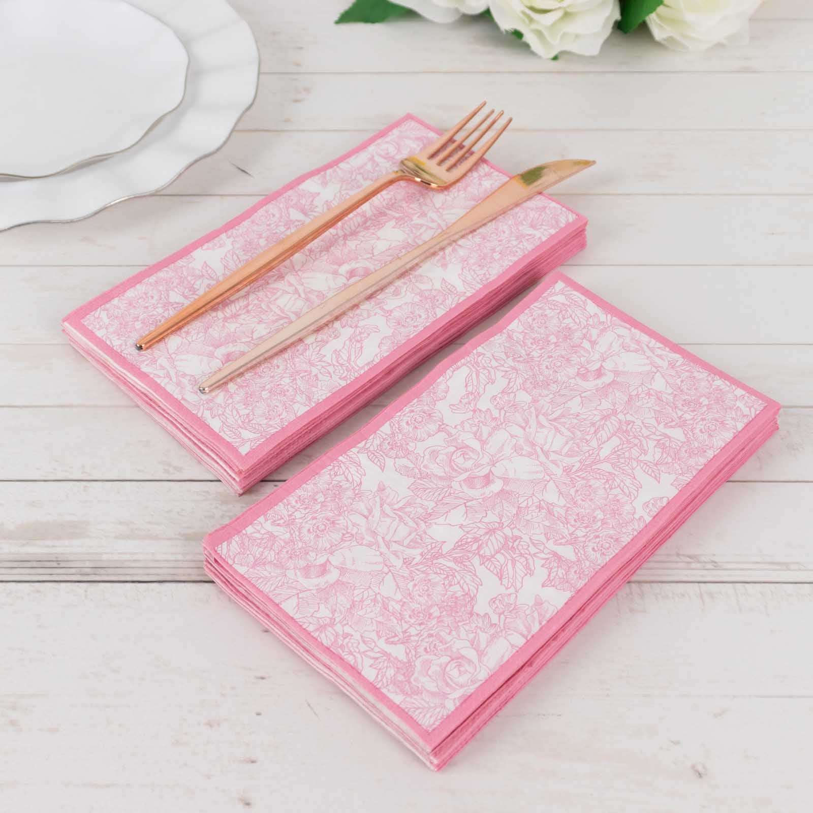 25-Pack Paper Dinner Napkins Pink with French Toile Pattern 2 Ply - Stylish Disposable Napkins for Events