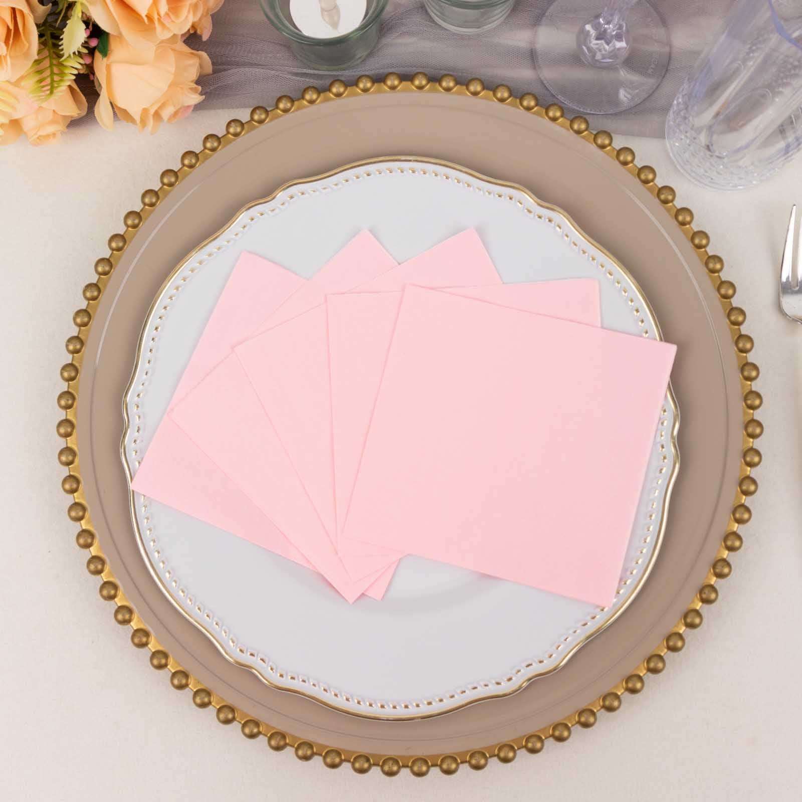 50-Pack Paper Beverage Napkins Pink - 2 Ply Disposable Soft 18GSM Cocktail Napkins 5"x5"