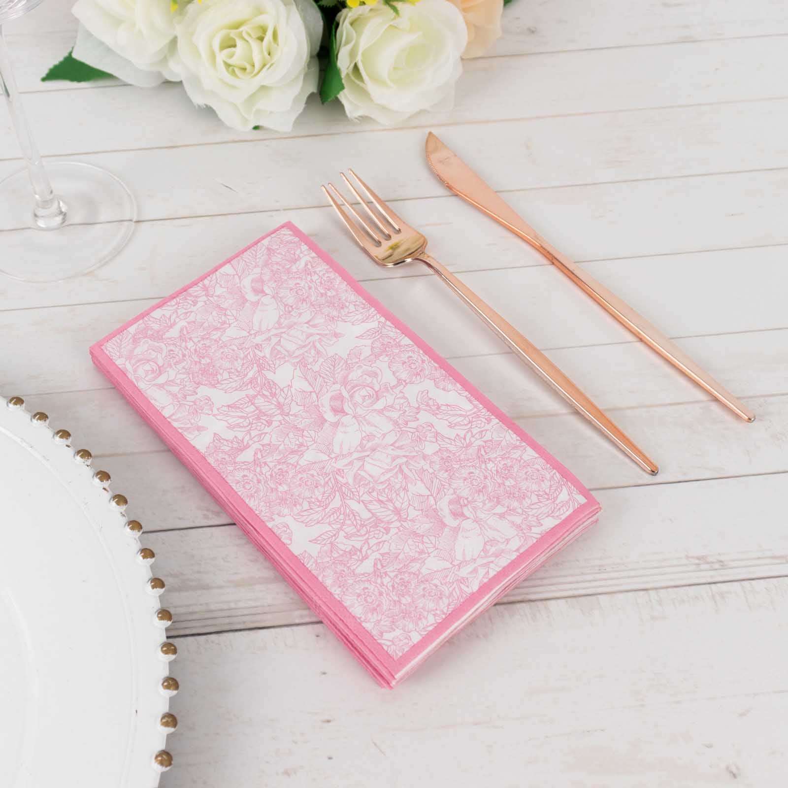 25-Pack Paper Dinner Napkins Pink with French Toile Pattern 2 Ply - Stylish Disposable Napkins for Events