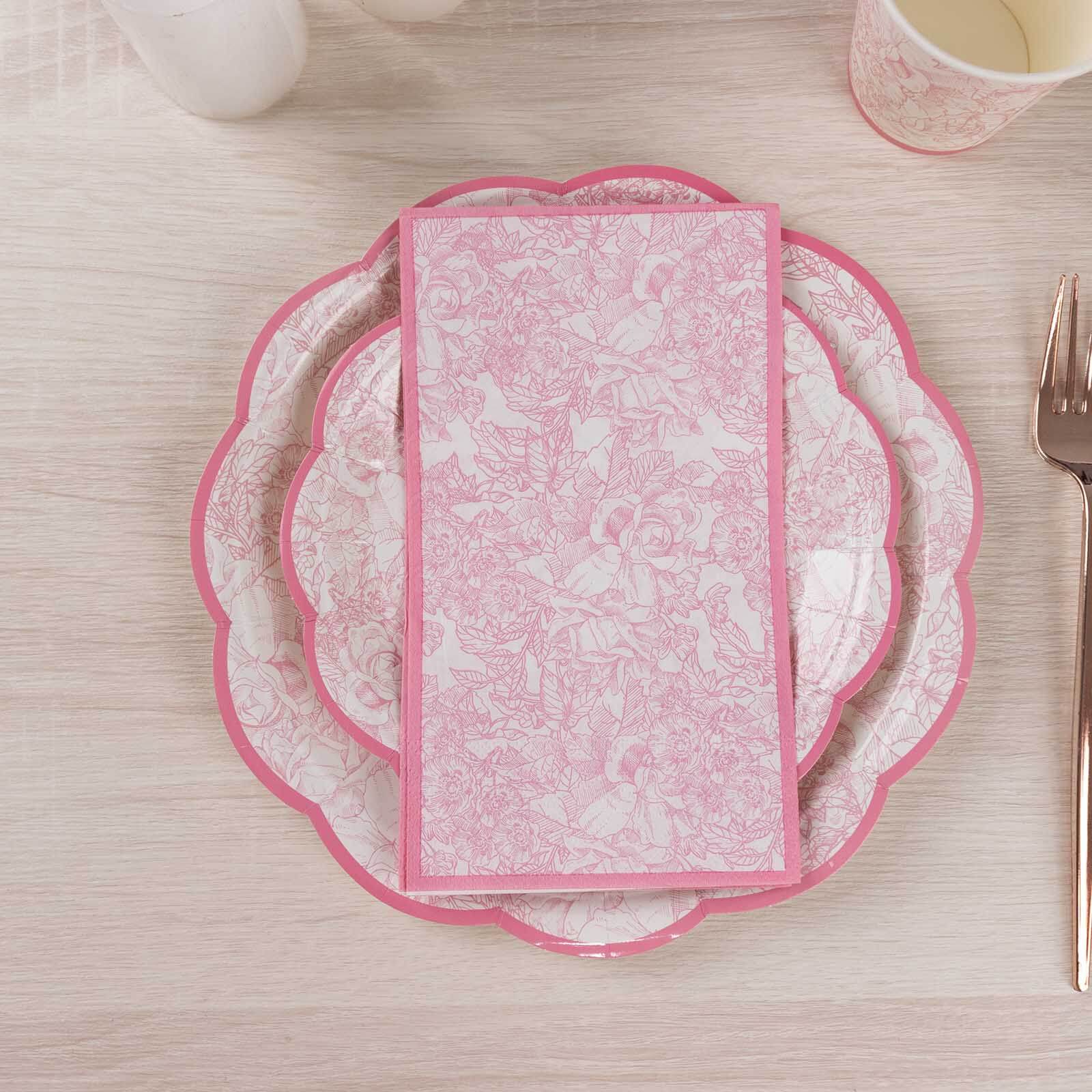 25-Pack Paper Dinner Napkins Pink with French Toile Pattern 2 Ply - Stylish Disposable Napkins for Events