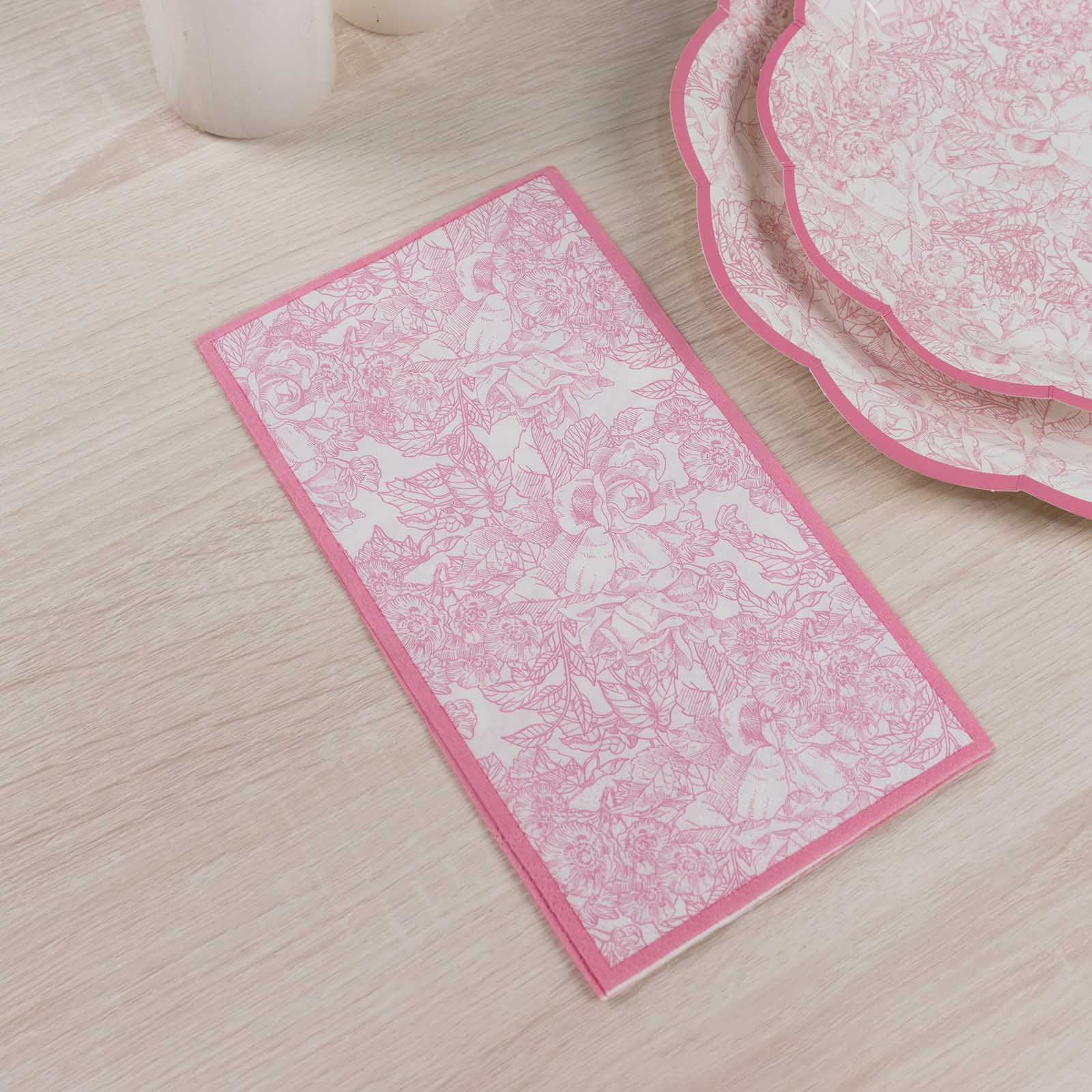 25-Pack Paper Dinner Napkins Pink with French Toile Pattern 2 Ply - Stylish Disposable Napkins for Events