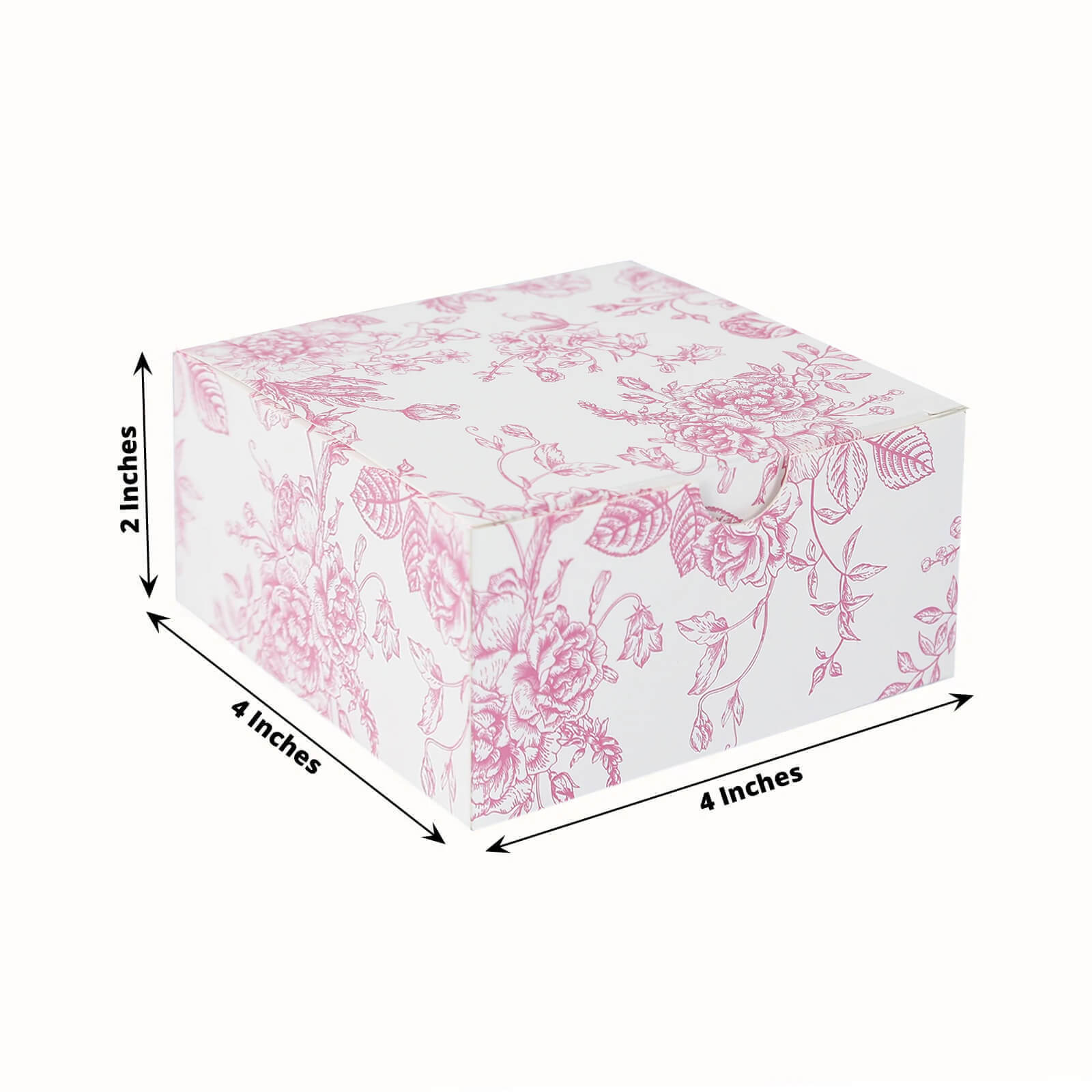 25 Pack Party Favors Boxes in French Toile Pattern, Matte Pink and White Candy Gift Boxes - Cardstock Paper - 4"x4"x2"