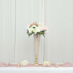 2-Pack Crystal Beaded Trumpet Vase Set Gold - Table Centerpiece for Weddings and Events 32"