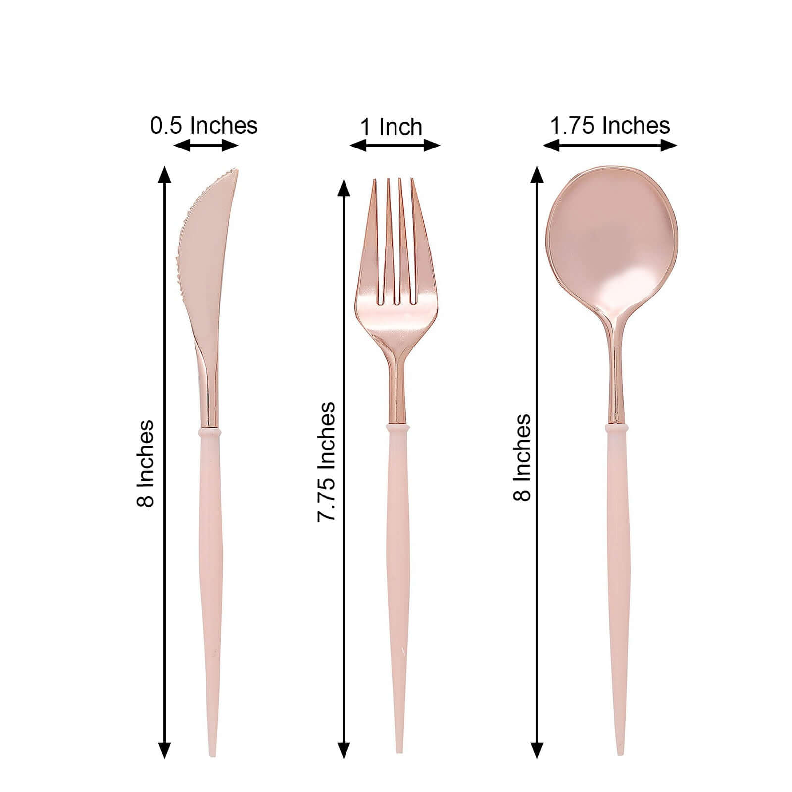 24-Pack Plastic Flatware Set in Rose Gold with Blush Handle - Heavy Duty Disposable Modern Silverware 8"