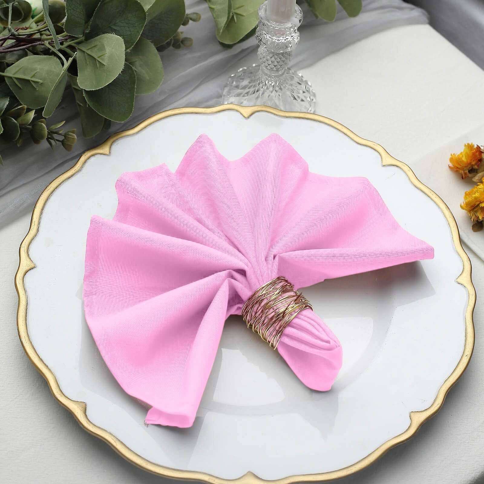 5 Pack Polyester 17"x17" Napkins Pink - Durable & Wrinkle Resistant Dinner Napkins