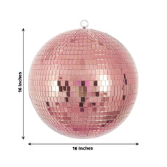 16" Large Rose Gold Foam Disco Mirror Ball With Hanging Swivel Ring, Holiday Party Decor