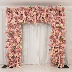 8ftx8ft Roll Up Flower Backdrop for Arch Stand, Dusty Rose with Fabric Backing - Artificial Silk Roses, Hydrangeas & Chrysanthemums for Weddings