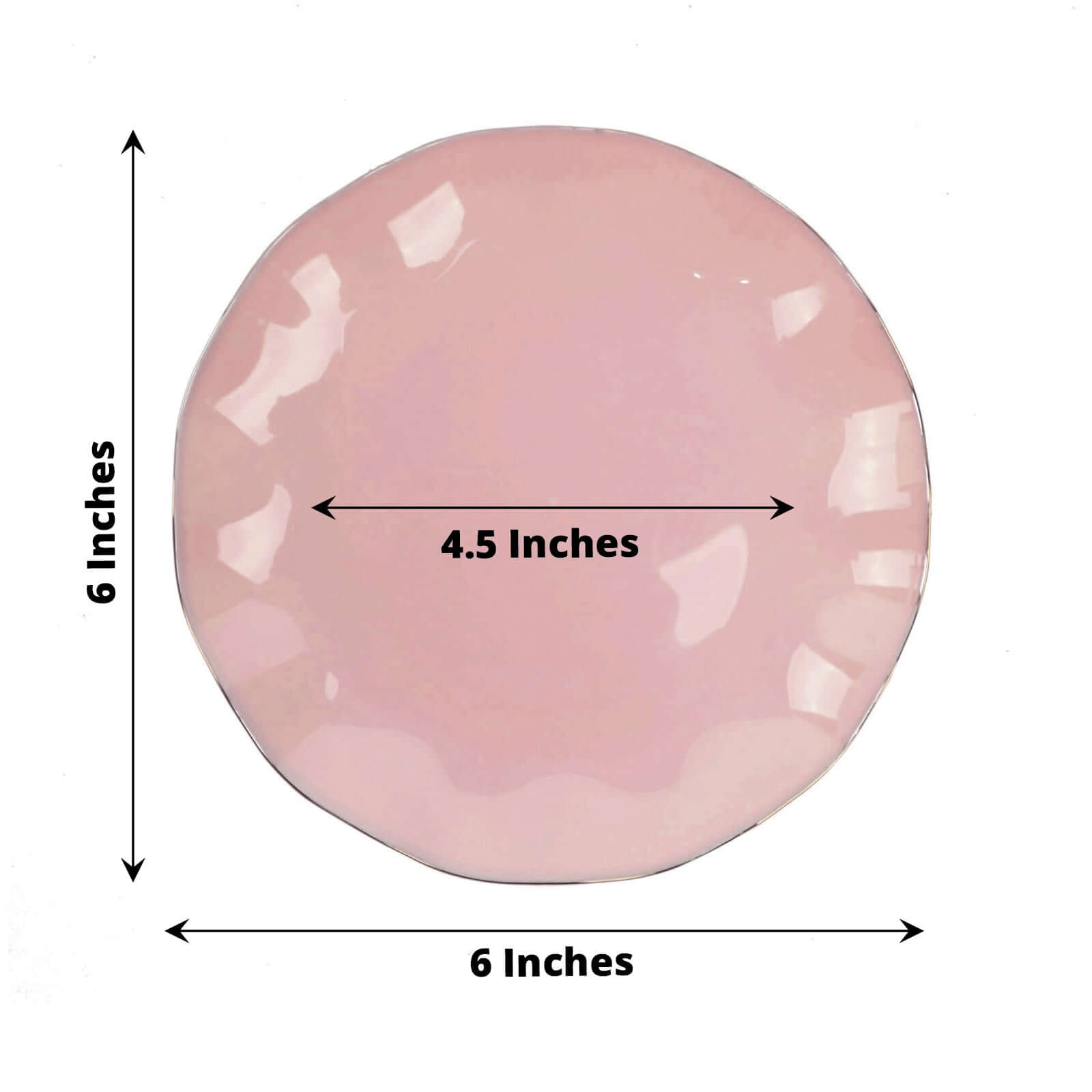 10-Pack Plastic Round 6" Dessert Plates in Dusty Rose Ruffled Rim with Gold Edging - Sturdy Disposable Salad Appetizer Dinnerware