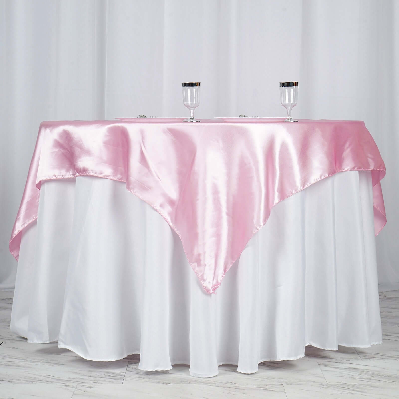 Satin 60"x60" Table Overlay Square Tablecloth Pink - Smooth Silky Touch Table Cover