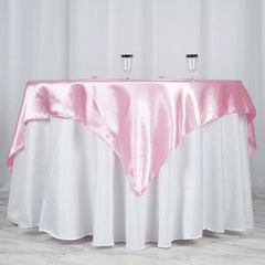Satin 60"x60" Table Overlay Square Tablecloth Pink - Smooth Silky Touch Table Cover