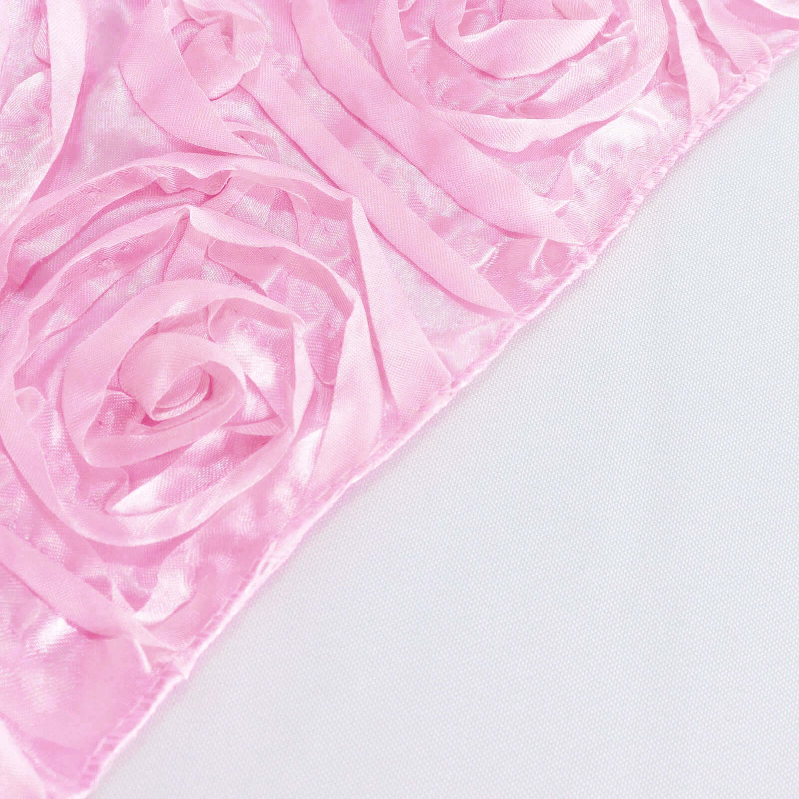 Satin 72"x72" Table Overlay Square Tablecloth Pink - 3D Rosette Table Cover