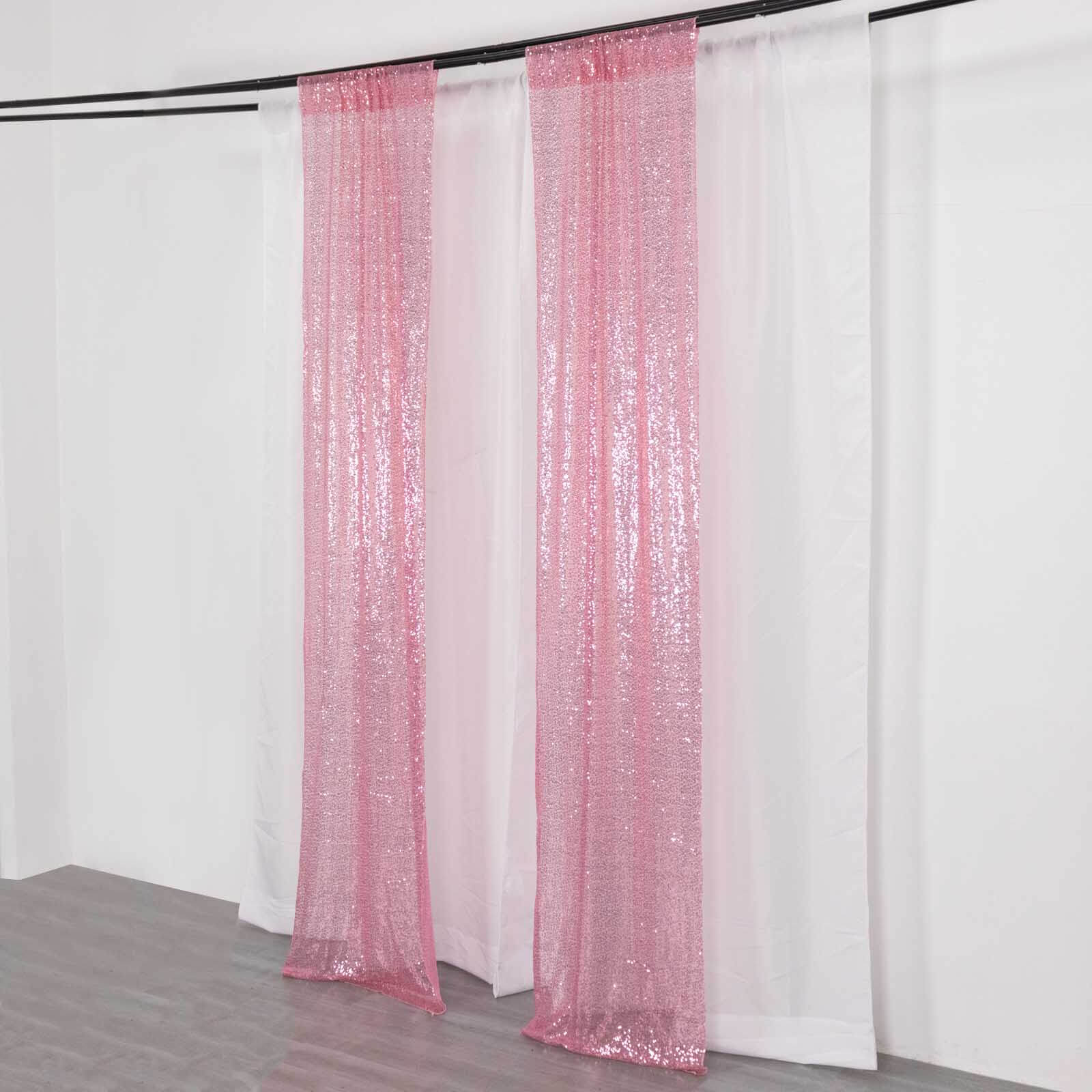 2 Pack Pink Sequin Event Curtain Drapes with Rod Pockets, Seamless Backdrop Event Panels - 8ftx2ft