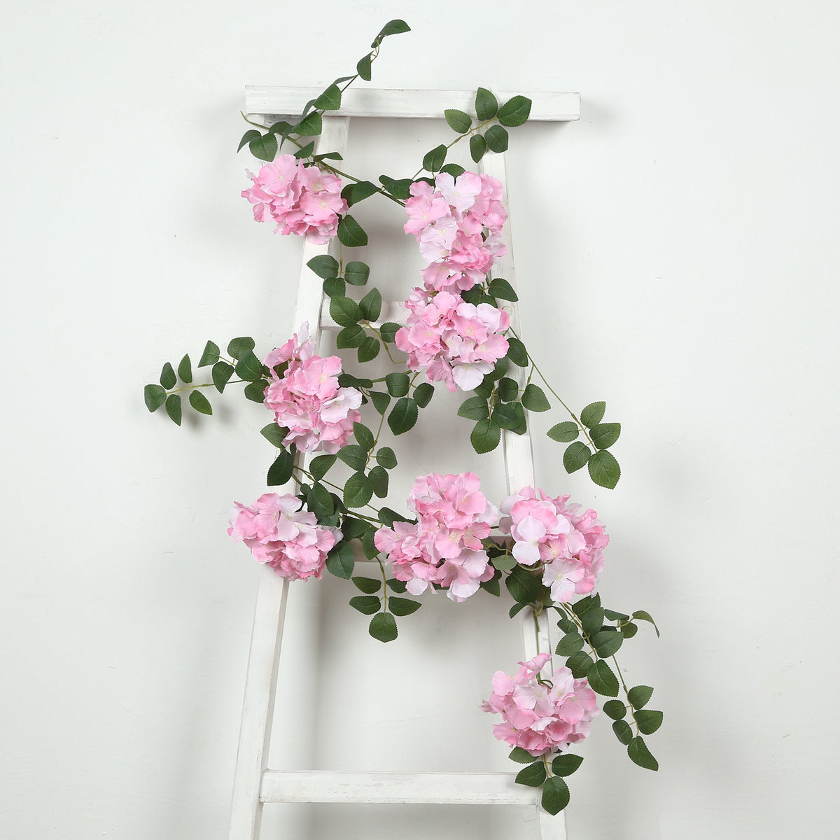 2-Pack Pink Artificial Hydrangea Garland 5.5ft – Artificial Silk Floral Vine with Green Leaves