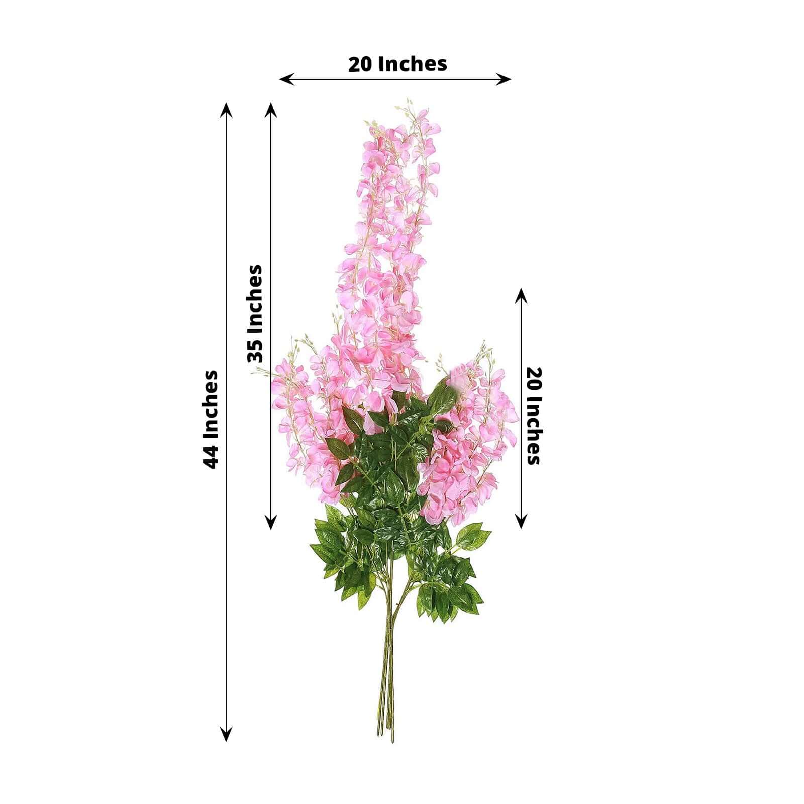 5 Pack 44" Silk Hanging Wisteria Flower Garland Vines in Pink, 3 Strands in 1 Bush