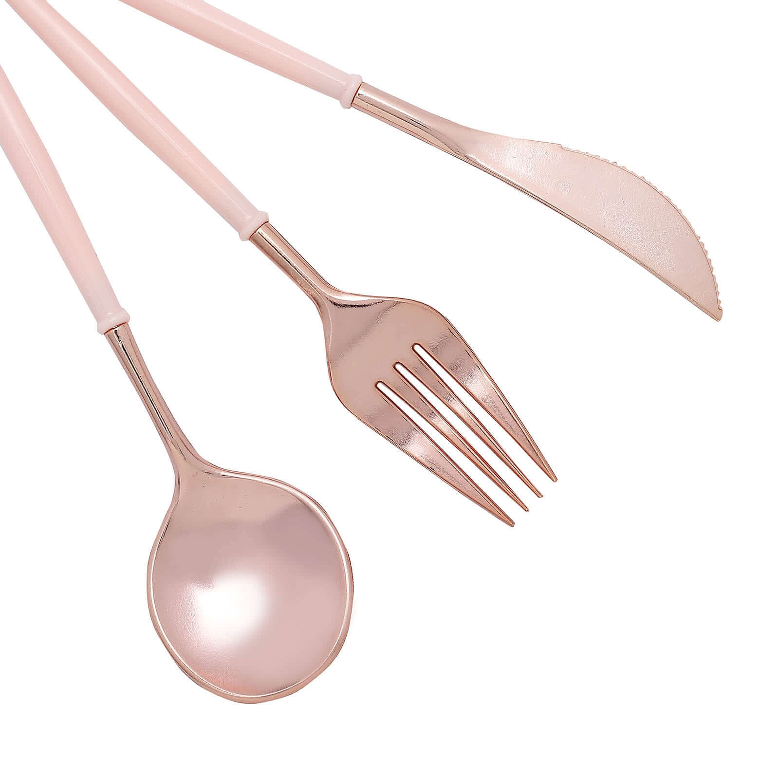 24-Pack Plastic Flatware Set in Rose Gold with Blush Handle - Heavy Duty Disposable Modern Silverware 8"
