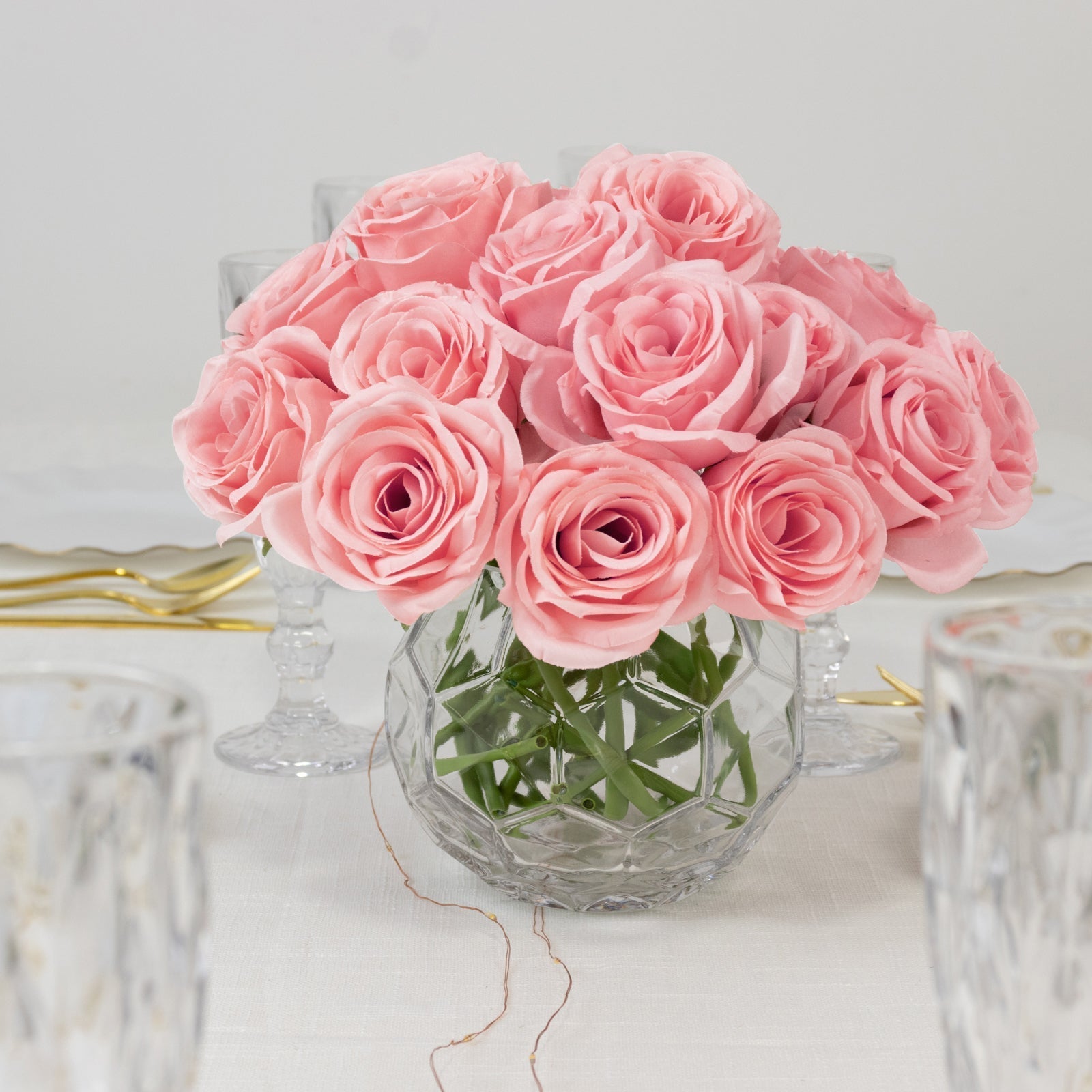 10 Pcs 12" Artificial Silk Roses - Pink, Single Stem Rose for Flower Bouquet Arrangements
