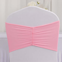 5 Pack Spandex Chair Sashes Pink Ruffled Style - Wide Easy to Use Stretch Chair Bands 8"x13"