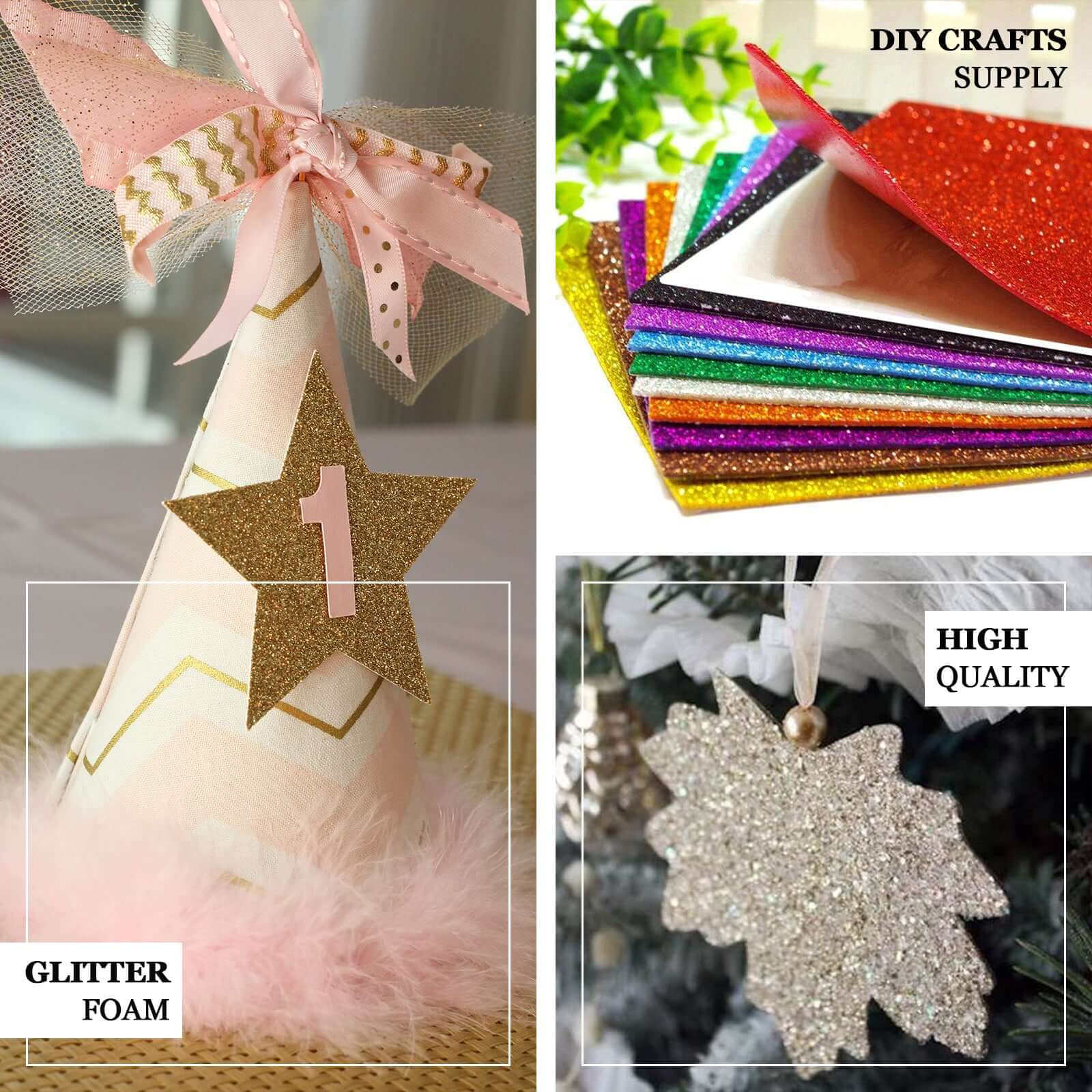 10 Pack 12"x10" Self-Adhesive Glitter DIY Craft Foam Sheets Hot Pink