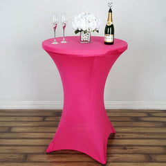 Spandex 30" Round Cocktail Table Cover Fuchsia - Easy to Maintain Stretch Fitted Highboy Tablecloth