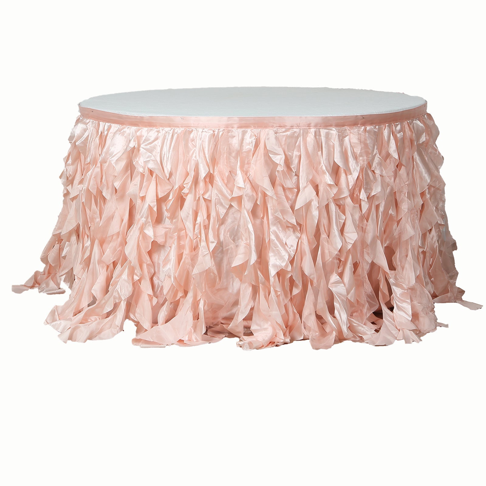 Taffeta 14ft Table Skirt Blush - Cascading Curly Willow Style Table Cover