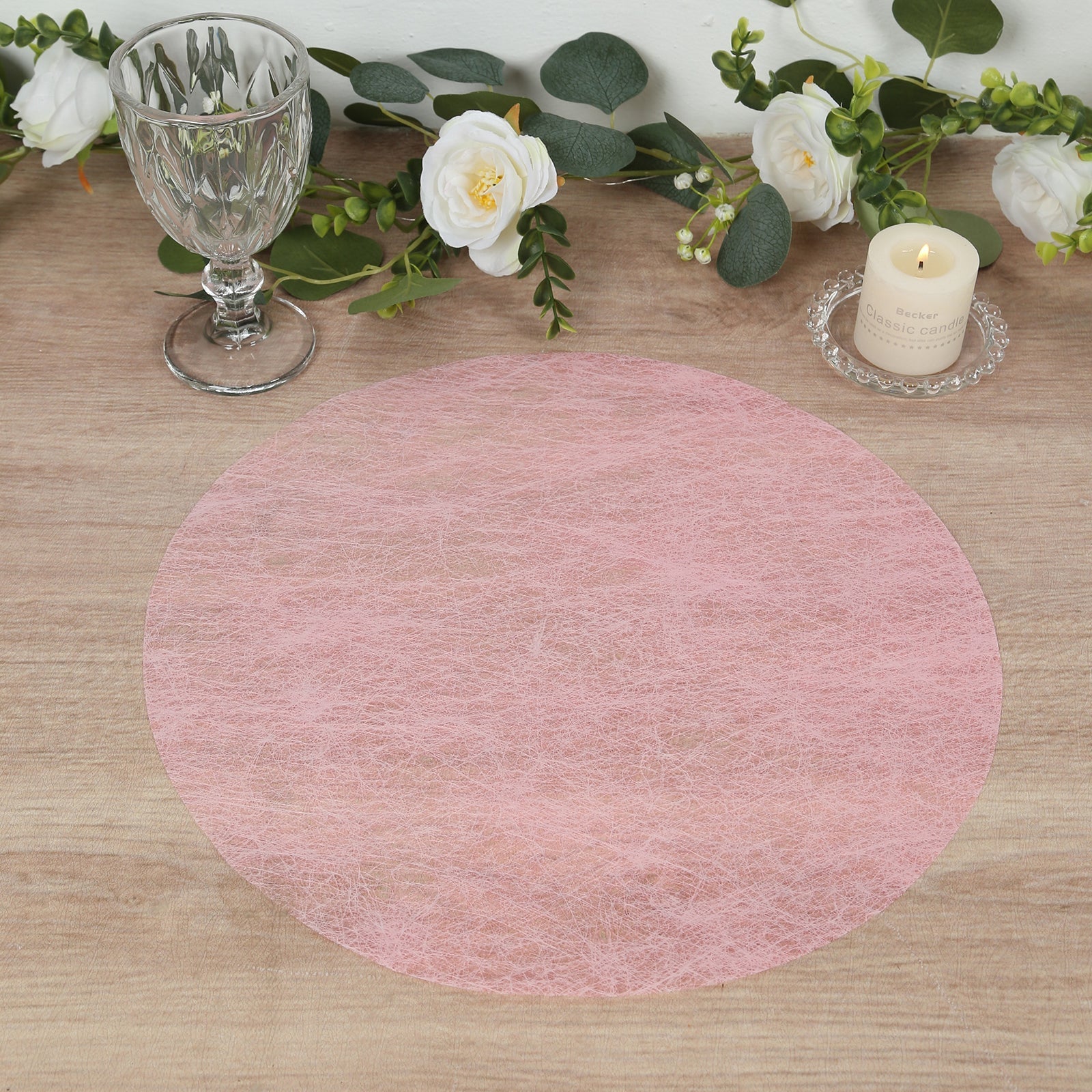 50 Pack Disposable Pink Placemats, 13" Non-Woven Mesh Fiber Round Table Mats for Dining & Events
