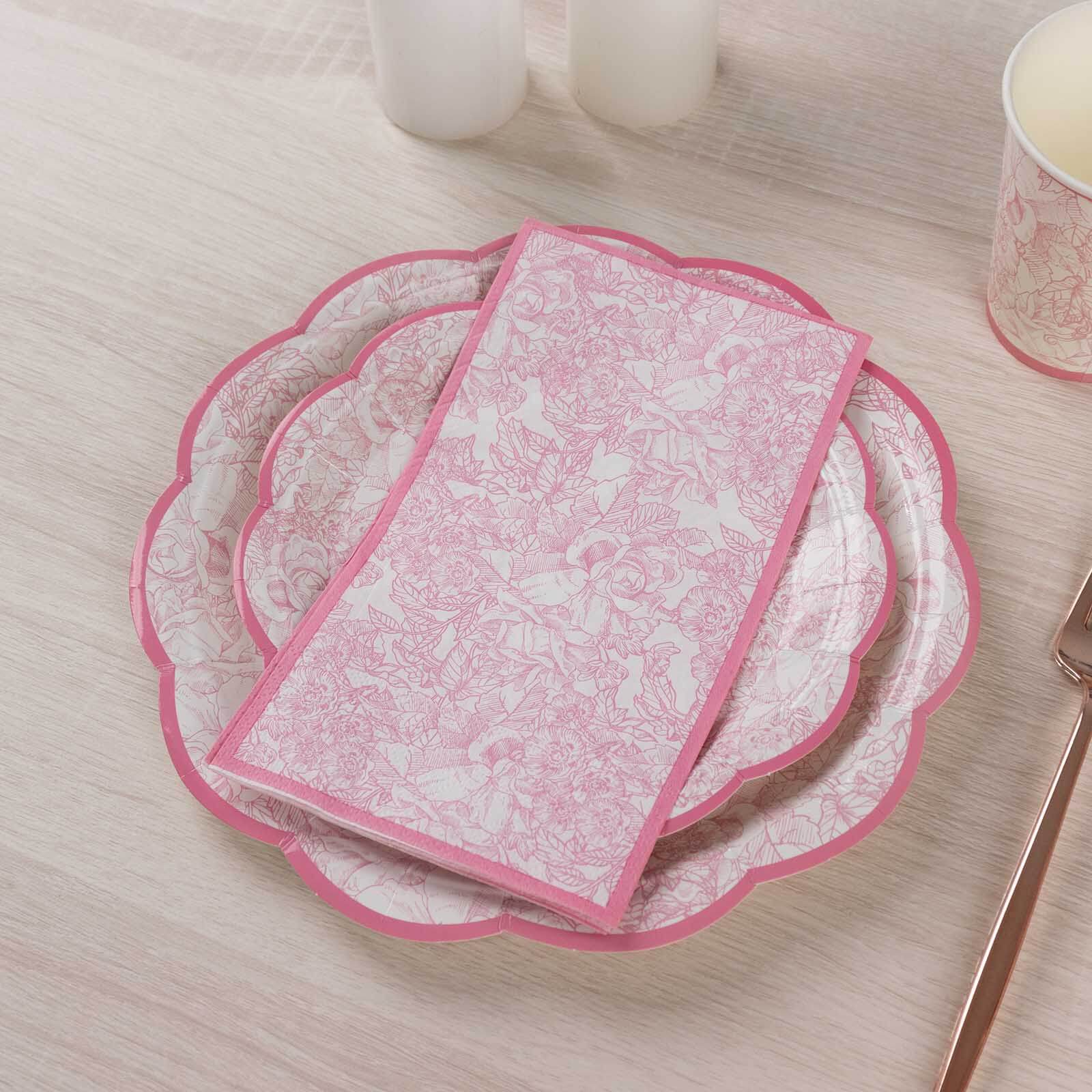 25-Pack Paper Dinner Napkins Pink with French Toile Pattern 2 Ply - Stylish Disposable Napkins for Events