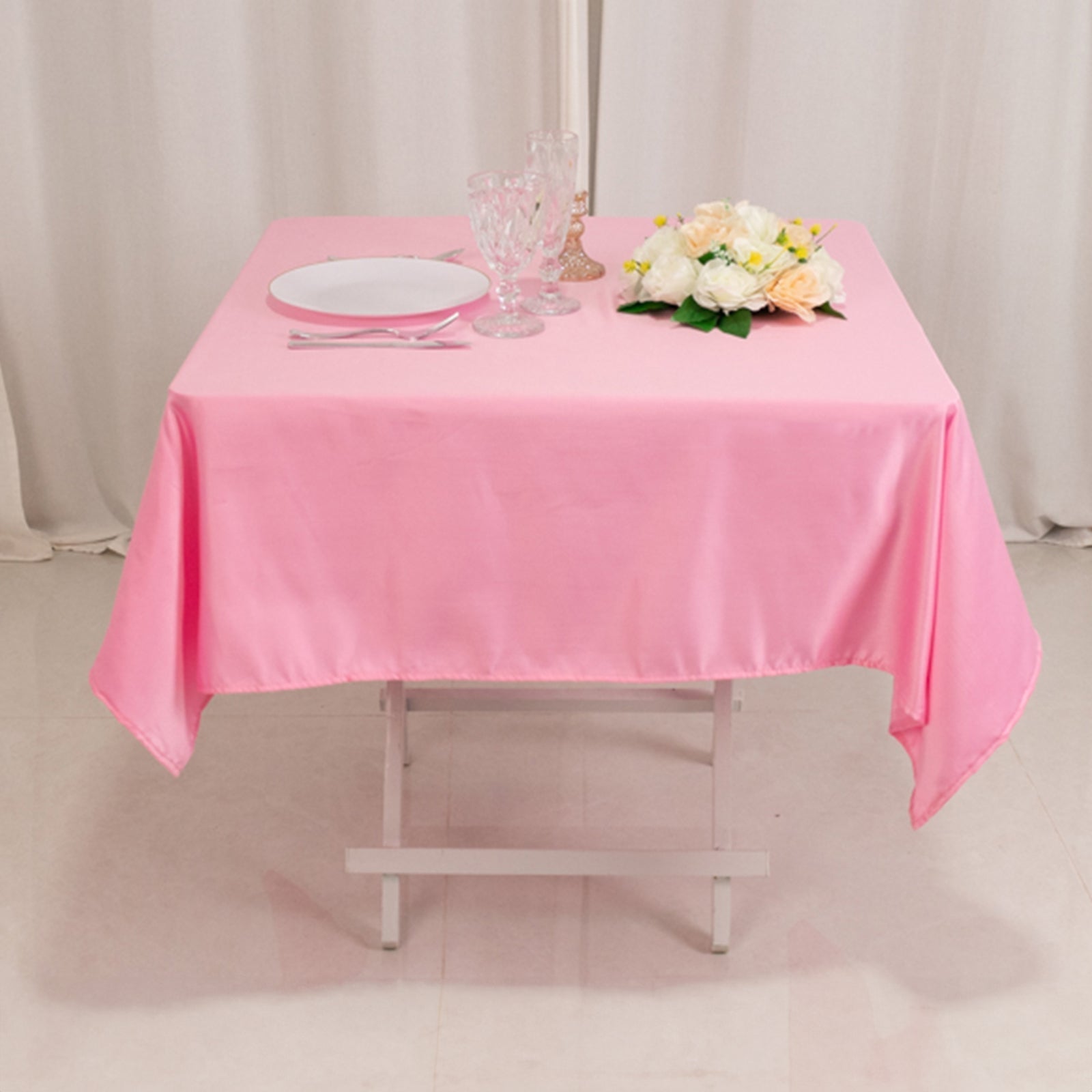 Lamour Satin 54"x54" Square Tablecloth Pink - Durable & Silk-Like Table Cover