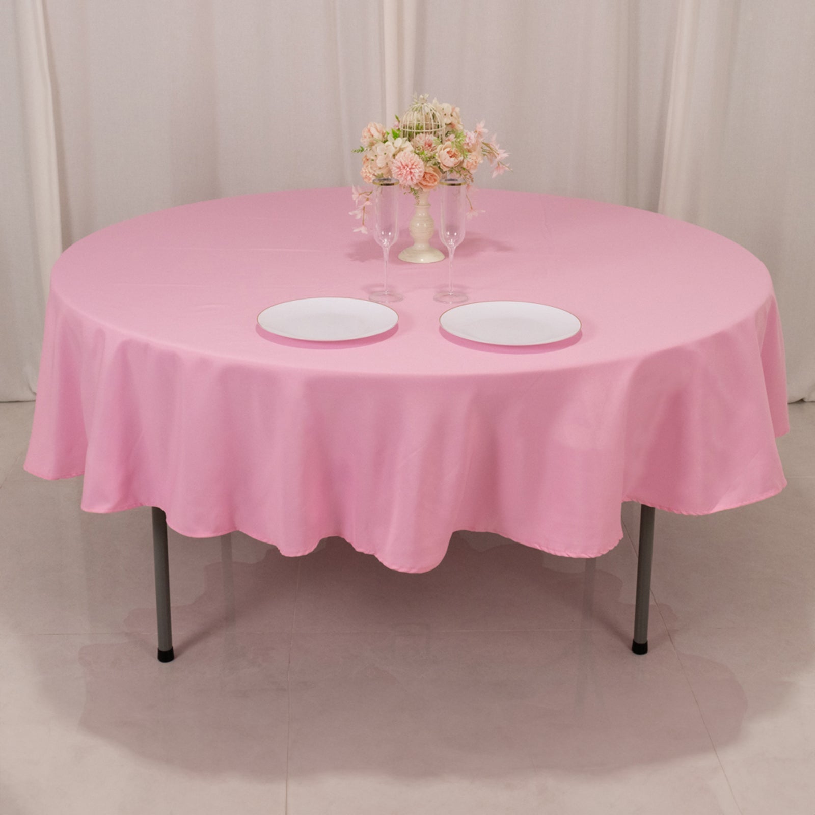 Premium Polyester 90" Round Tablecloth Pink - Stain and Wrinkle-Resistant Design with 220GSM Thickness Table Cover