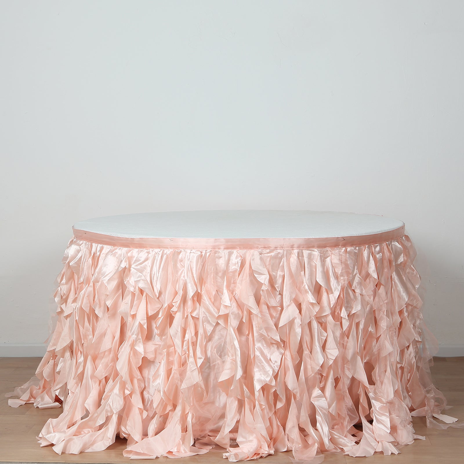 Taffeta 14ft Table Skirt Blush - Cascading Curly Willow Style Table Cover