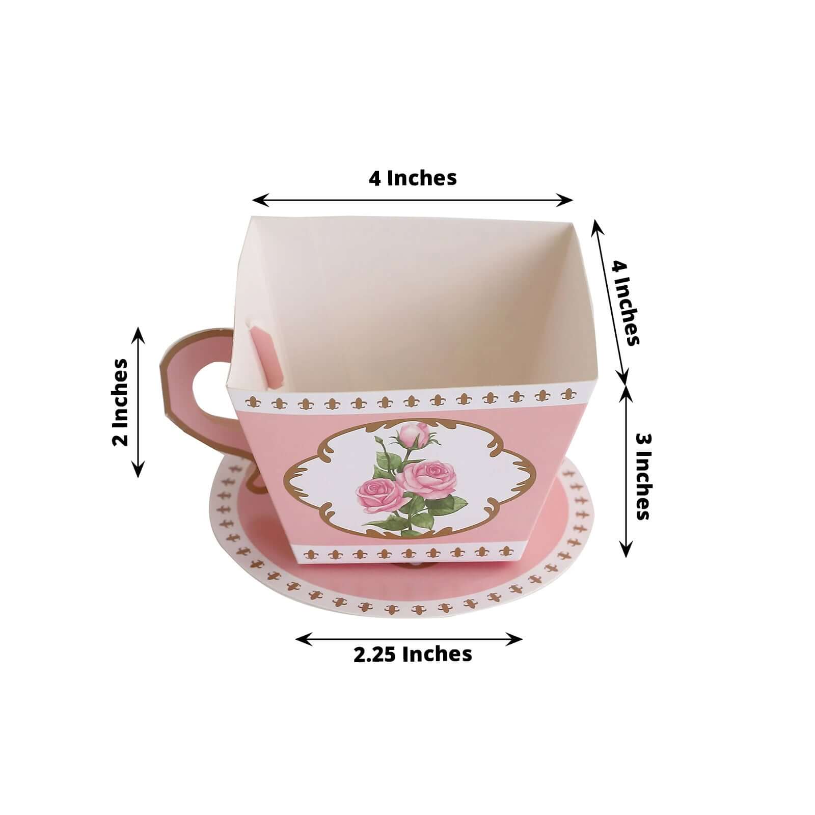25 Pack Dusty Rose Mini Teacup and Saucer Party Favor Boxes with Rose Floral Print, Tea Time Candy Boxes - 4"x3"