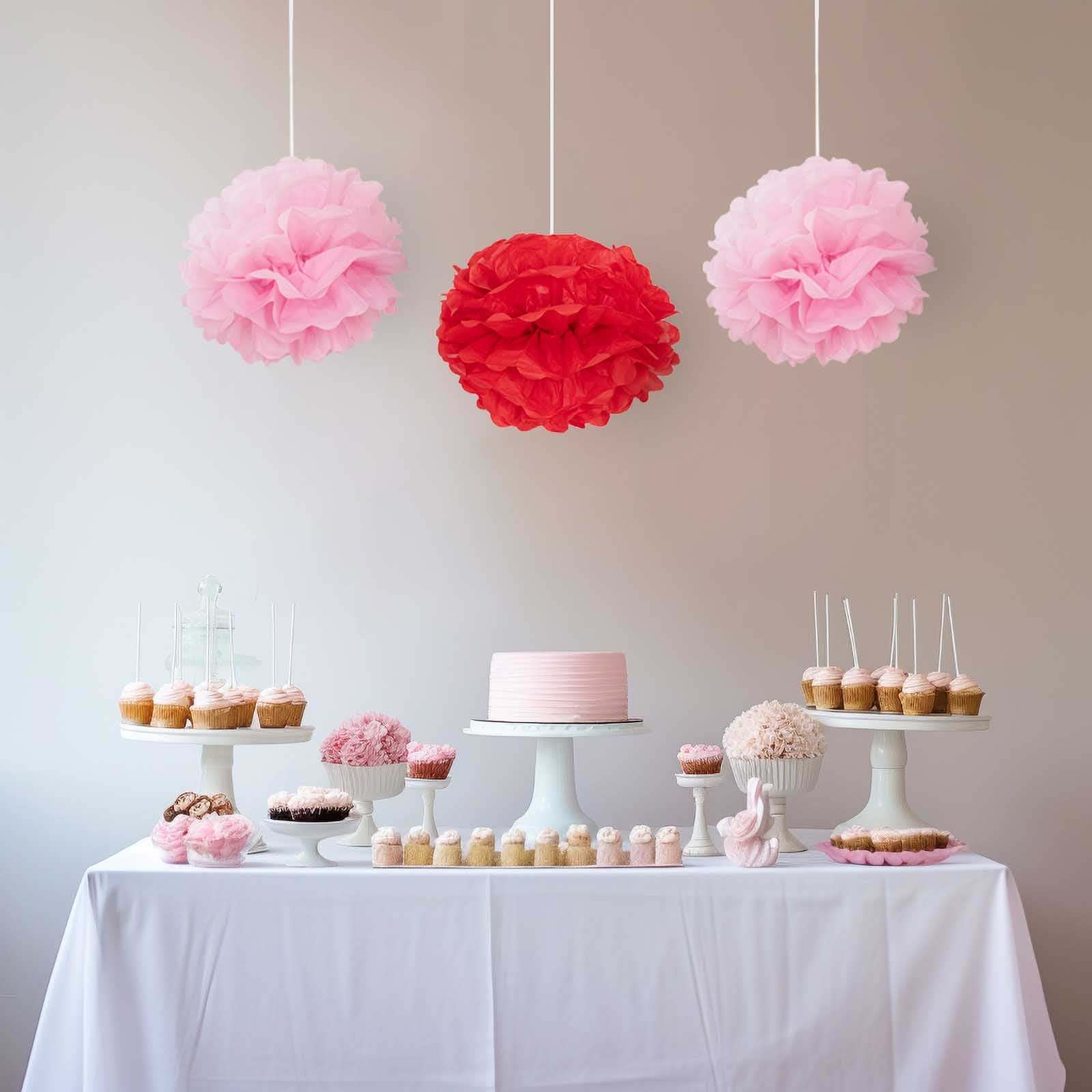 6 Pack 10" Pink Tissue Paper Pom Poms Flower Balls, Ceiling Wall Hanging Decorations