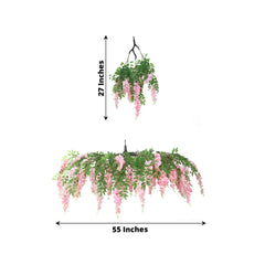 55" Artificial Silk Wisteria Vine Round Hanging Canopy Pink in & Dusty Rose, Draping Garland Flower Chandelier With Interchangeable Branches