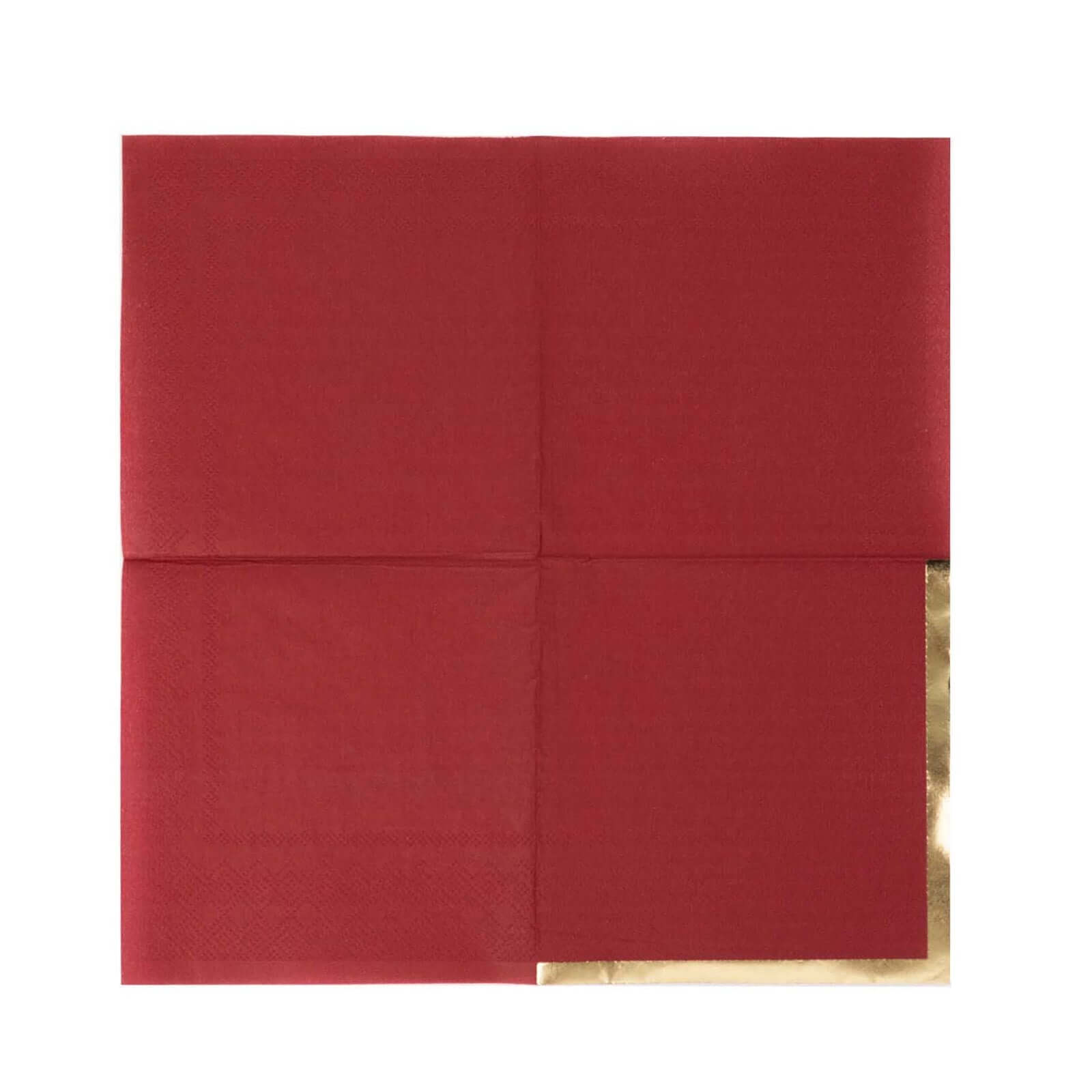 50-Pack Paper Beverage Napkins Burgundy with Gold Foil Edge - 2 Ply Disposable Soft 18GSM Cocktail Napkins 5"x5"