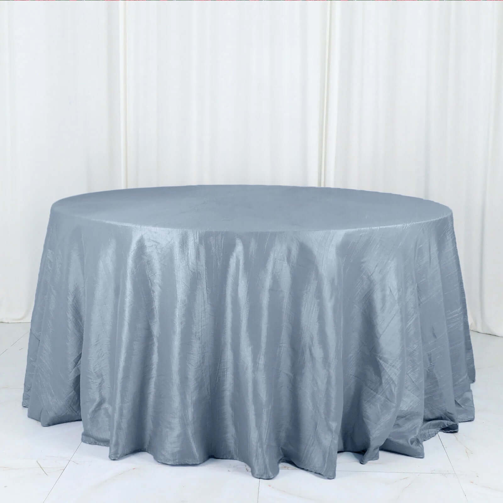 Taffeta 132" Round Tablecloth Dusty Blue - Seamless Accordion Crinkle Table Cover