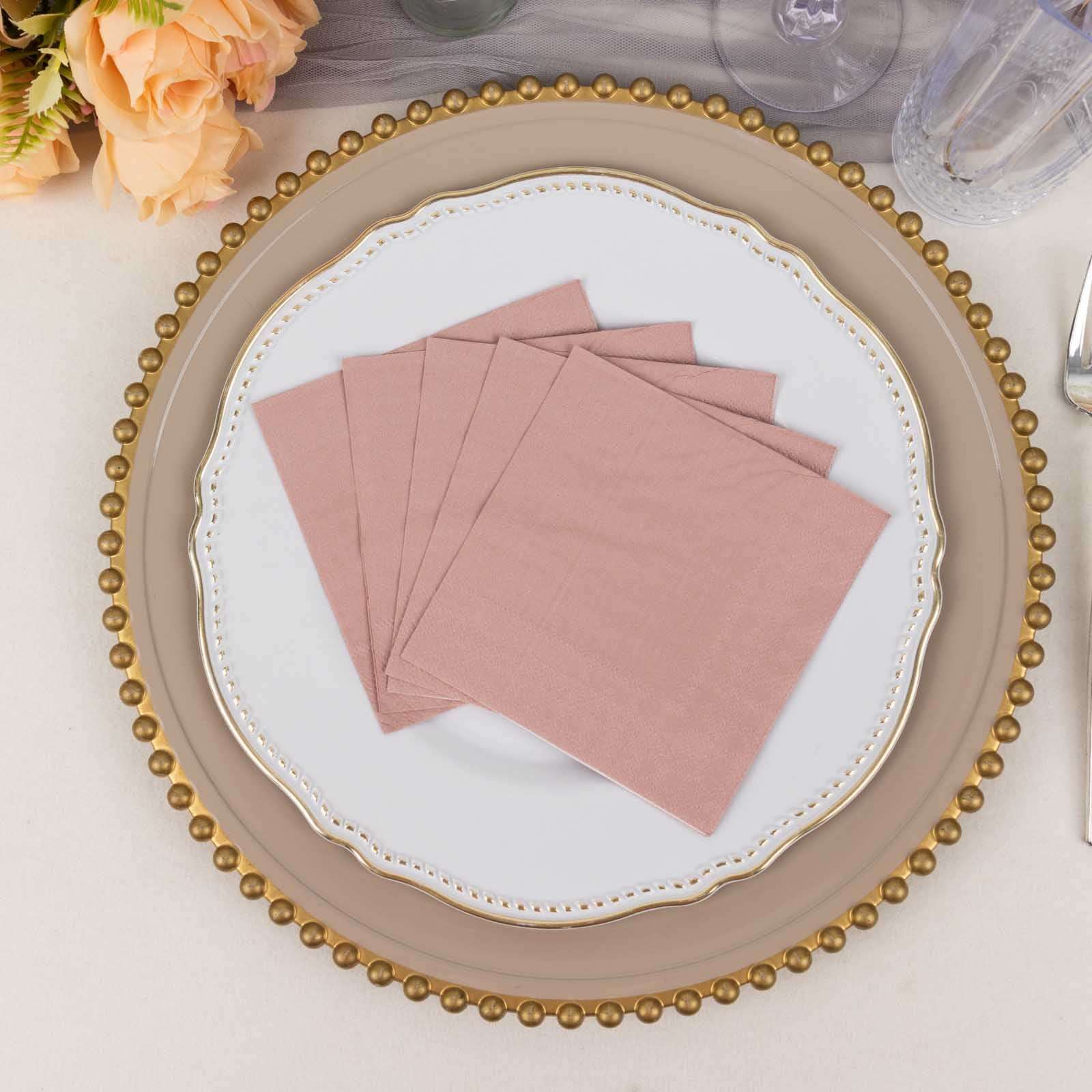 50-Pack Paper Beverage Napkins Dusty Rose - 2 Ply Disposable Soft 18GSM Cocktail Napkins 5"x5"