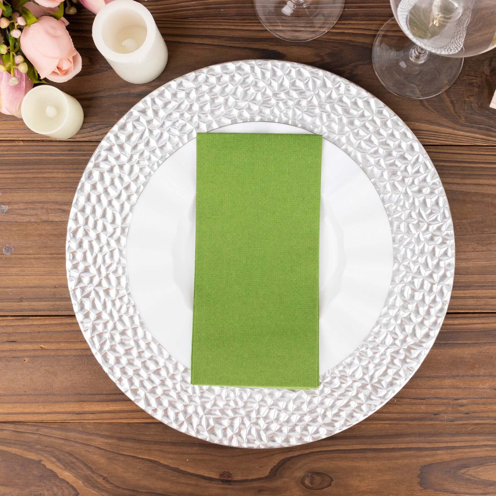 20 Pack Linen-Like Paper 8.5"x4" Napkins Olive Green - Highly Absorbent & Disposable Airlaid Guest Towels