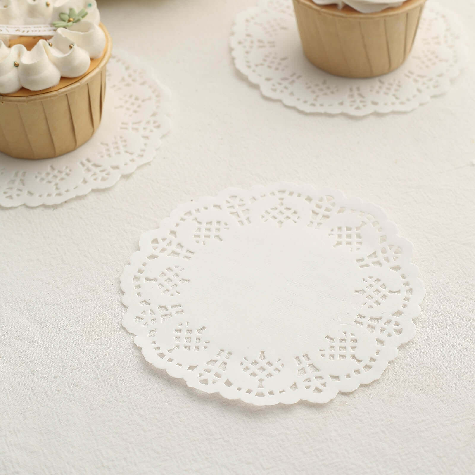 100 Pcs Paper 4" Round Placemats in White - Food Grade Lace Paper Doilies for Dessert Display & Table Decor
