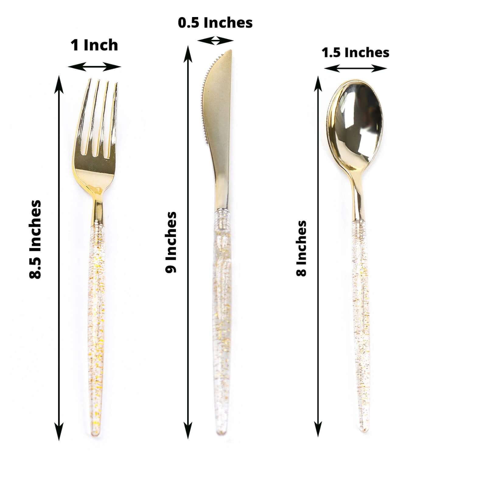24-Pack Plastic Cutlery Set Metallic Gold with Gold Glitter - Stylish Disposable Silverware Pack 8"