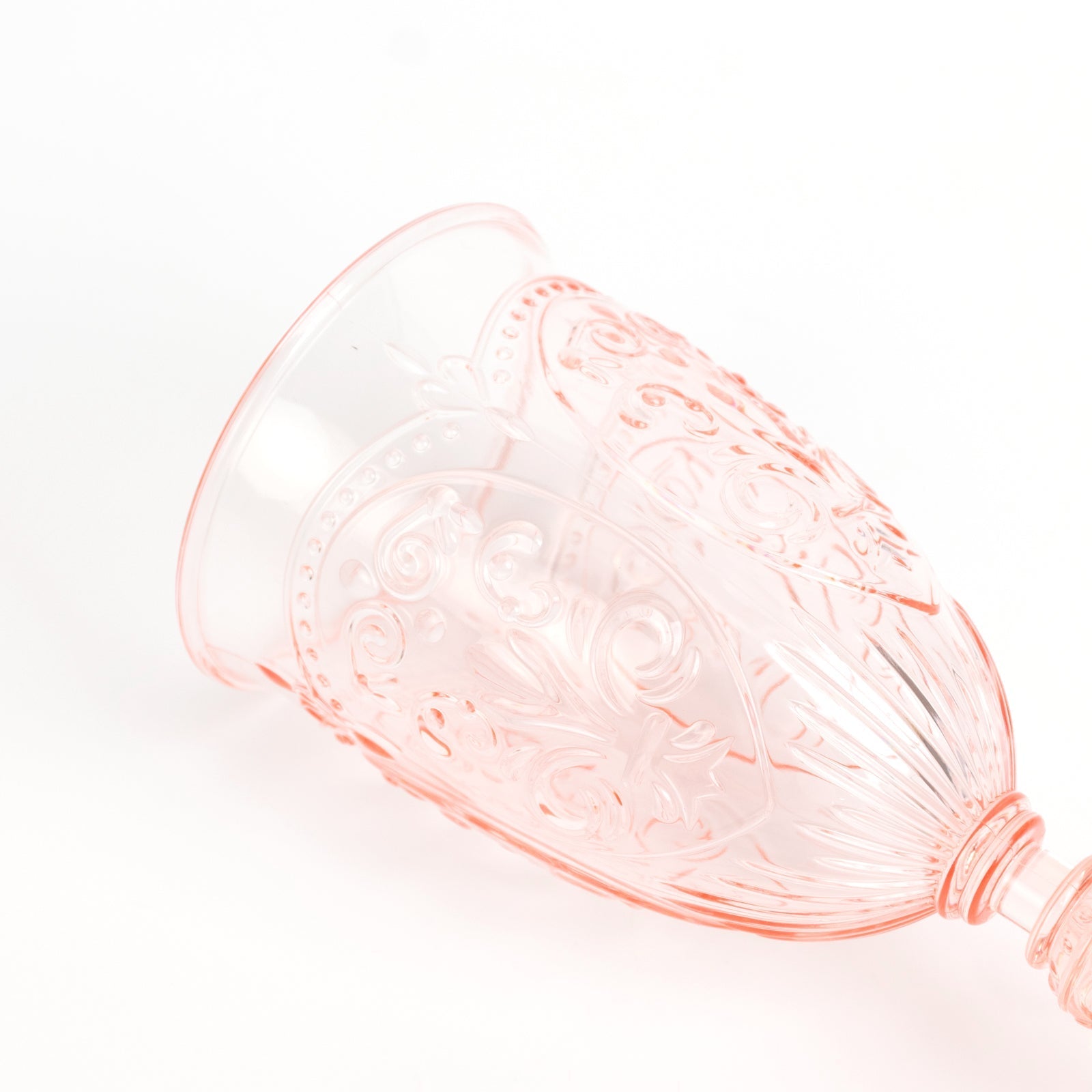 24-Pack Plastic Wine Glasses 10oz – Transparent Blush Vintage Goblets with Retro Embossed Design, Elegant Drinkware - 7" Tall