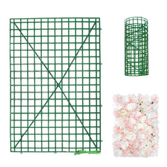 10 Pack 24"x16" Dark Green Artificial Flower Wall Grid Panel Frames, DIY Plastic Mesh Plant Wall Backdrop Fences