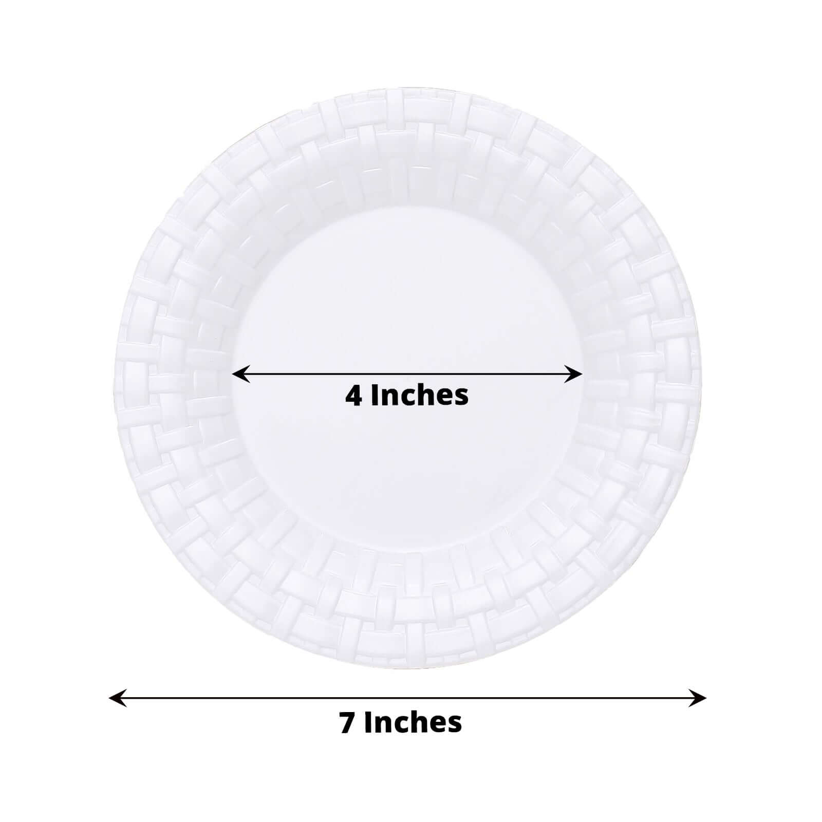 10 Pack 7" White Basketweave Rim Plastic Salad Dessert Plates, Round Disposable Appetizer Plates