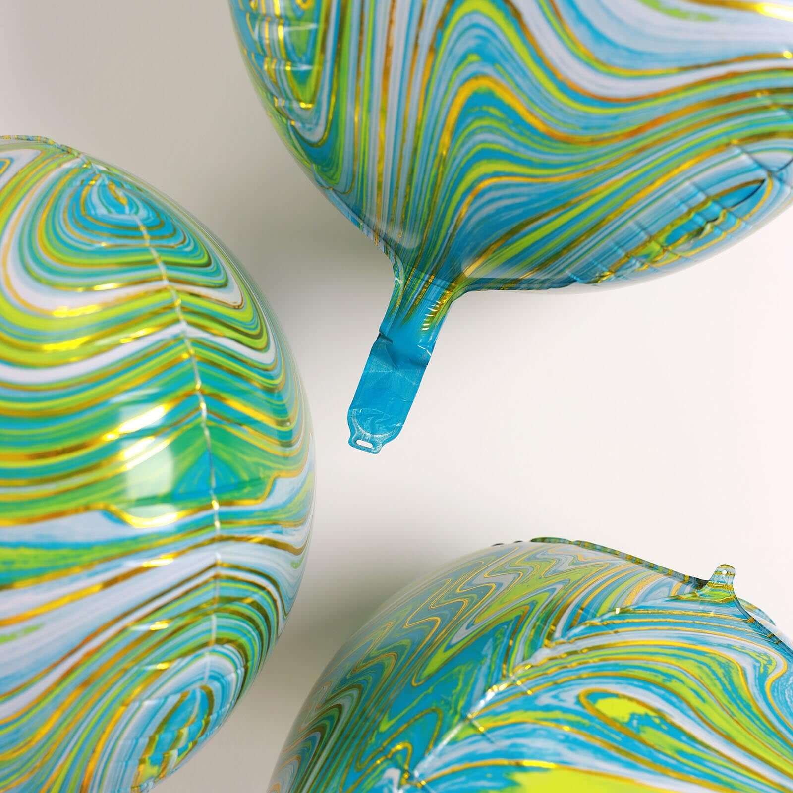 3 Pack 13" Green Gold Marble Orbz Foil Balloons, 4D Sphere Mylar Balloons