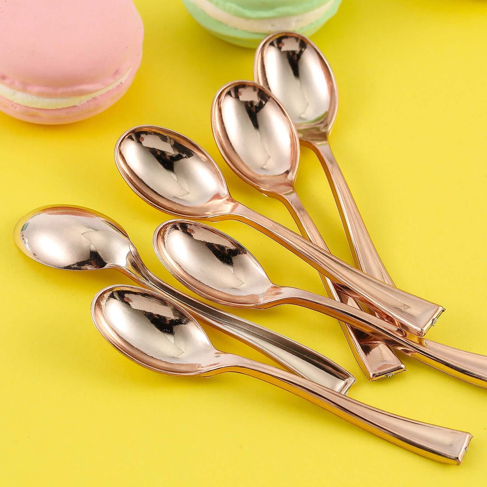 24-Pack Plastic Mini Dessert Spoons Rose Gold - Heavy Duty Disposable Silverware 4"