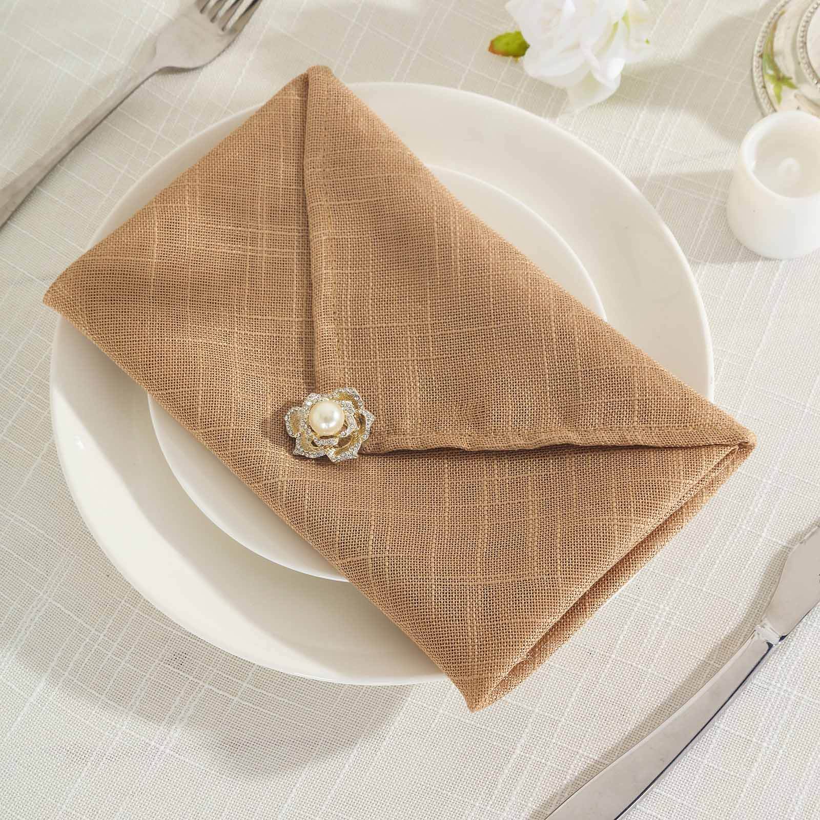 5 Pack Faux Linen 20"x20" Napkins Natural - Slubby Textured & Wrinkle Resistant Cloth Napkins