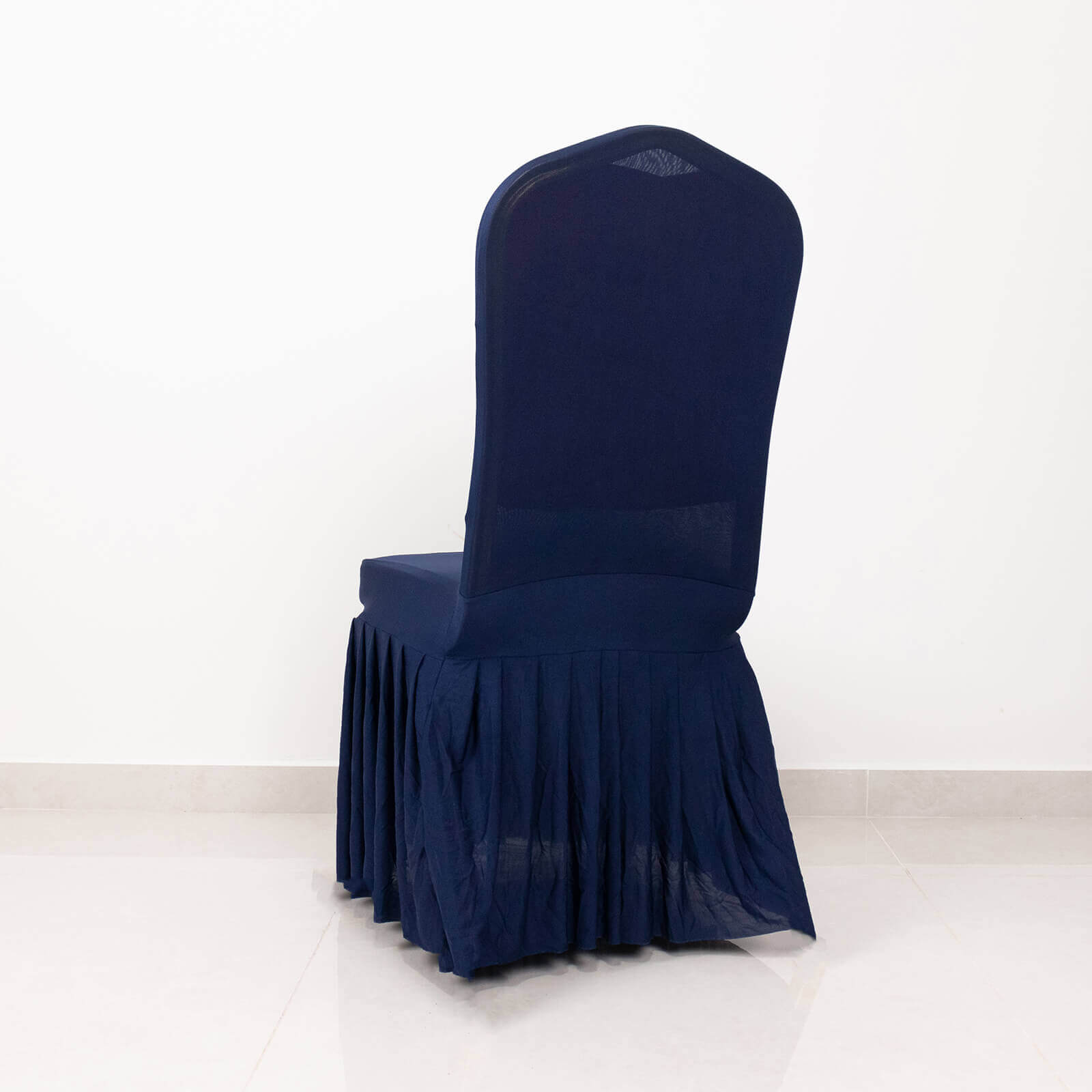 Spandex Chair Cover with Ruffle Pleated Skirt for Banquet Chairs Navy Blue - 1-Piece Stretch Fitted Slipcover